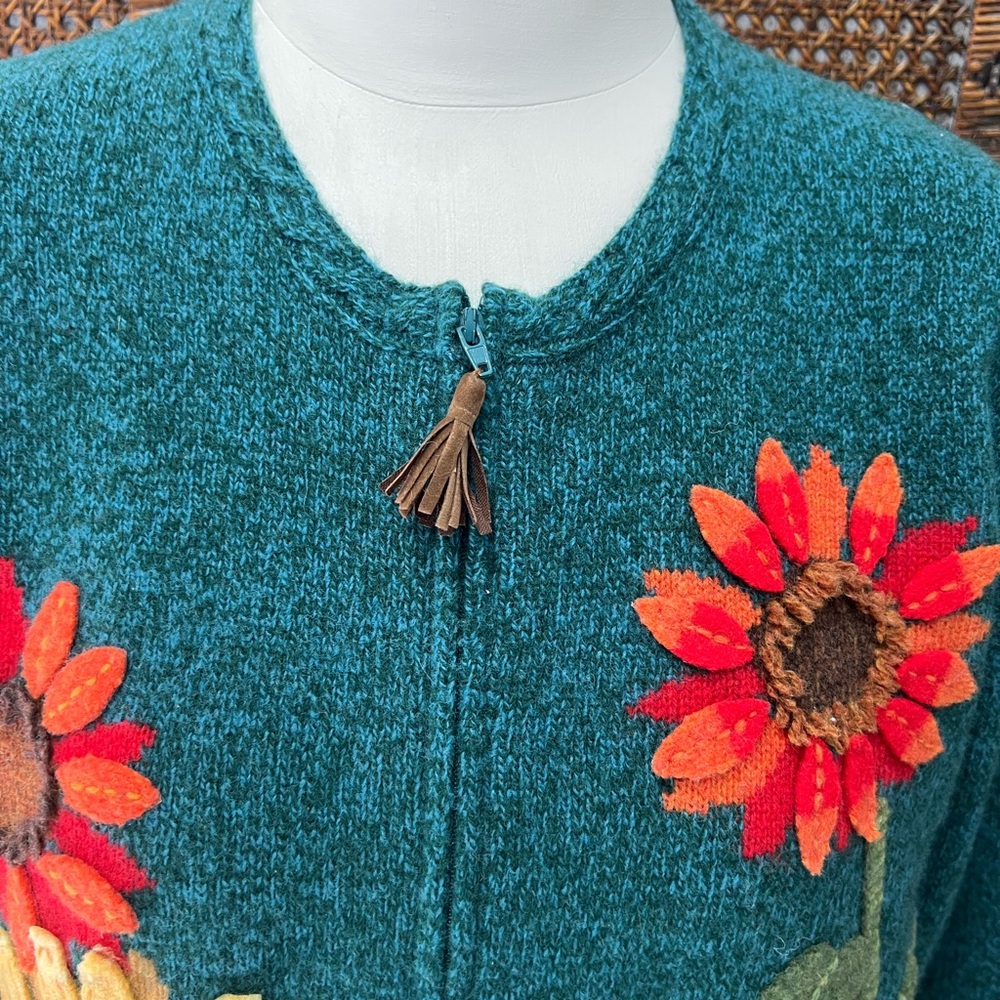 Susan Bristol lambswool sunflower cardigan sweater large - Picture 9 of 12